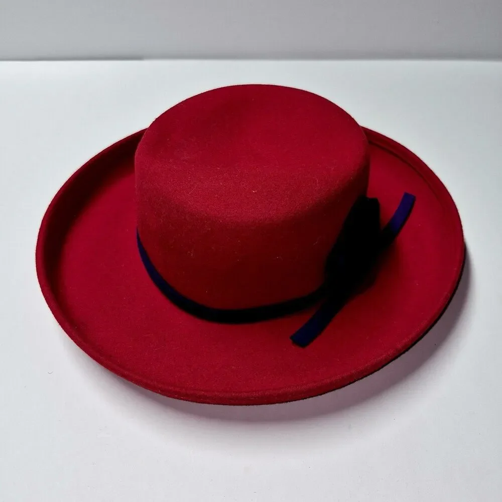 SCALA Red Hat Society 100% Wool Cloche Hat Purple Velvet Bow Official Church